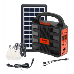 GWELL Set de Energía Solar - AUDIO PORTATIL USB CON PANEL SOLAR + 3 Bombillas LED (6V)